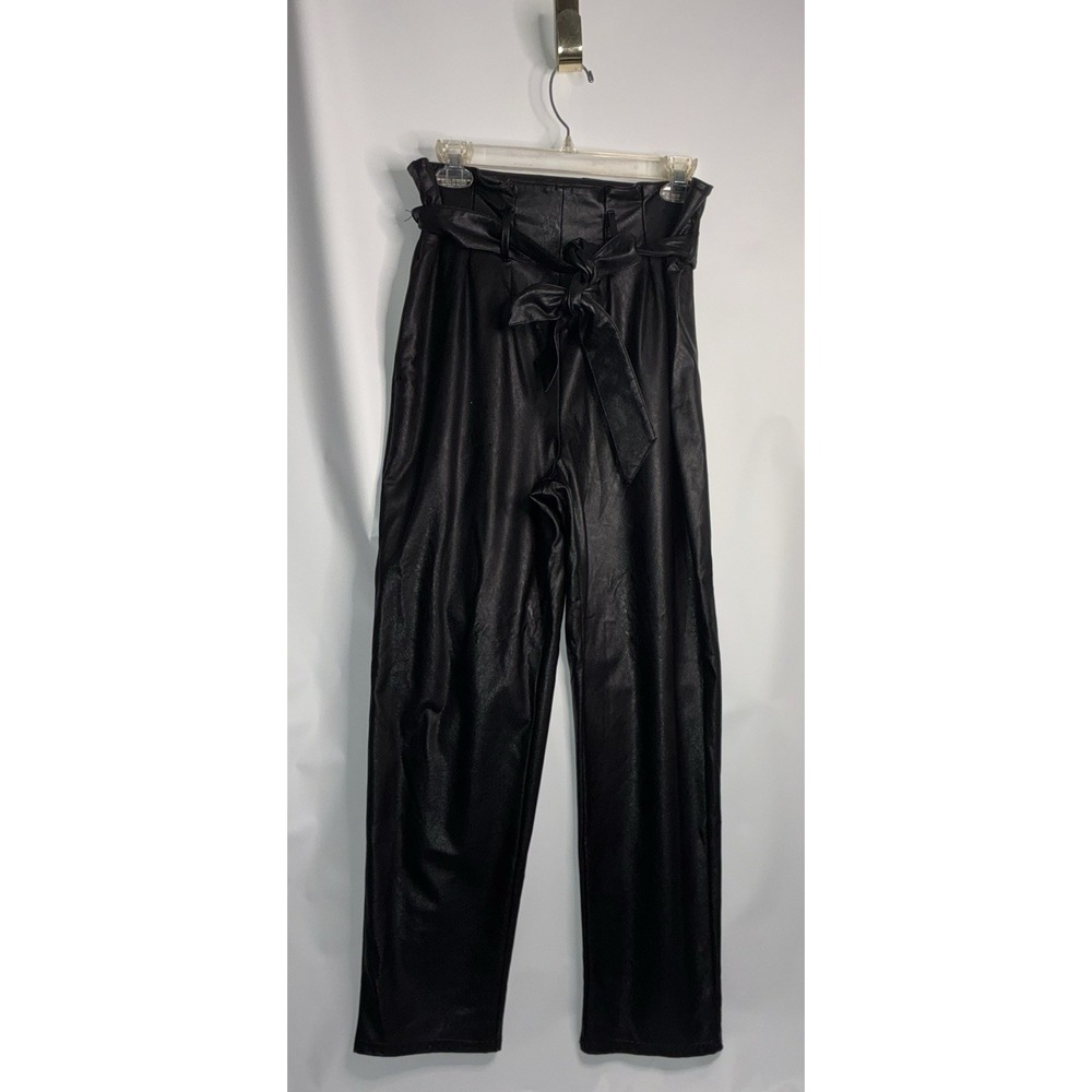 Commando Black Faux Leather Paperbag Waist With Self Tie Belt Pants Size Medium